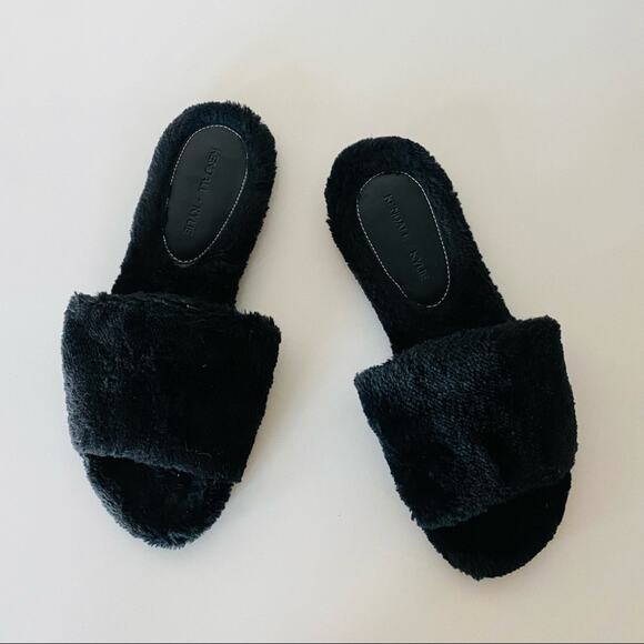 KENDALL & KYLIE Black Faux Fur Fuzzy Chloe Slide Sandals Slippers 6 Y2K 90s - Picture 2 of 7